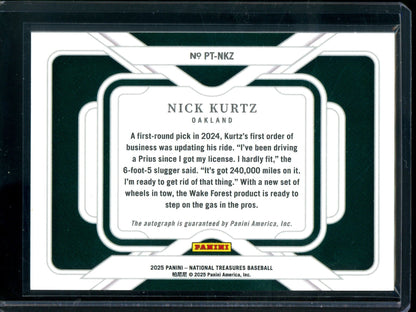2025 Panini National Treasures Nick Kurtz Personalized Treasures Autograph /10 Athletics