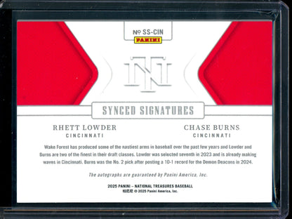 2025 Panini National Treasures Rhett Lowder / Chase Burns Dual Autograph /25 Reds