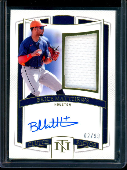 2025 Panini National Treasures Brice Matthews Clutch Factor Patch Autograph /99 Astros