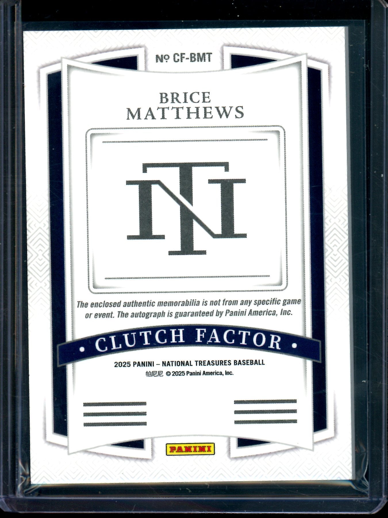 2025 Panini National Treasures Brice Matthews Clutch Factor Patch Autograph /99 Astros