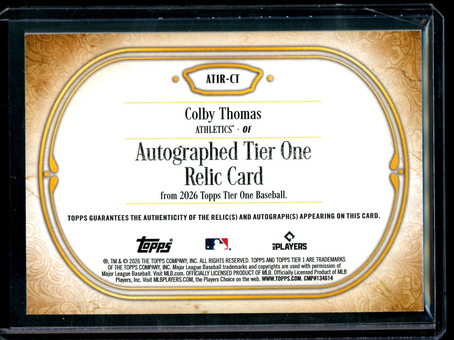2026 Topps Tier One Colby Thomas Relic Autograph /199 Athletics