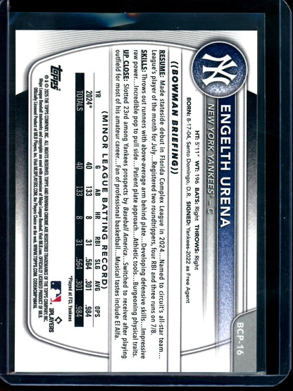 2025 Bowman Chrome Engelth Urena Rose Gold Refractor 1st /15 Yankees