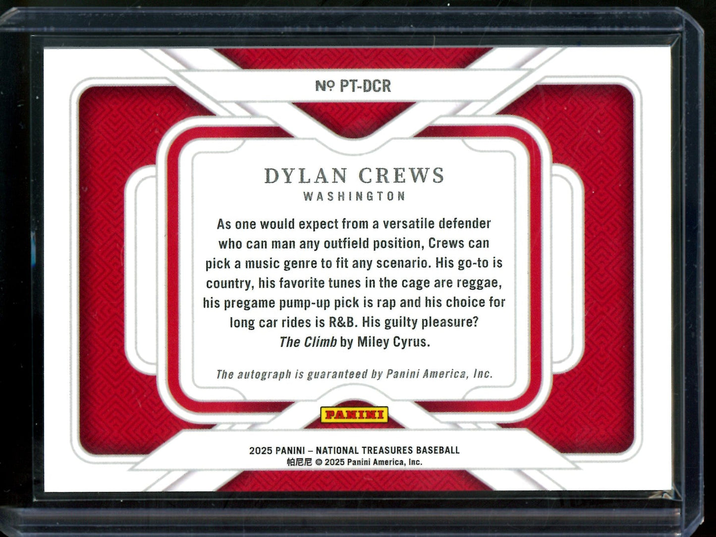 2025 Panini National Treasures Dylan Crews Rookie Autograph /5 Nationals