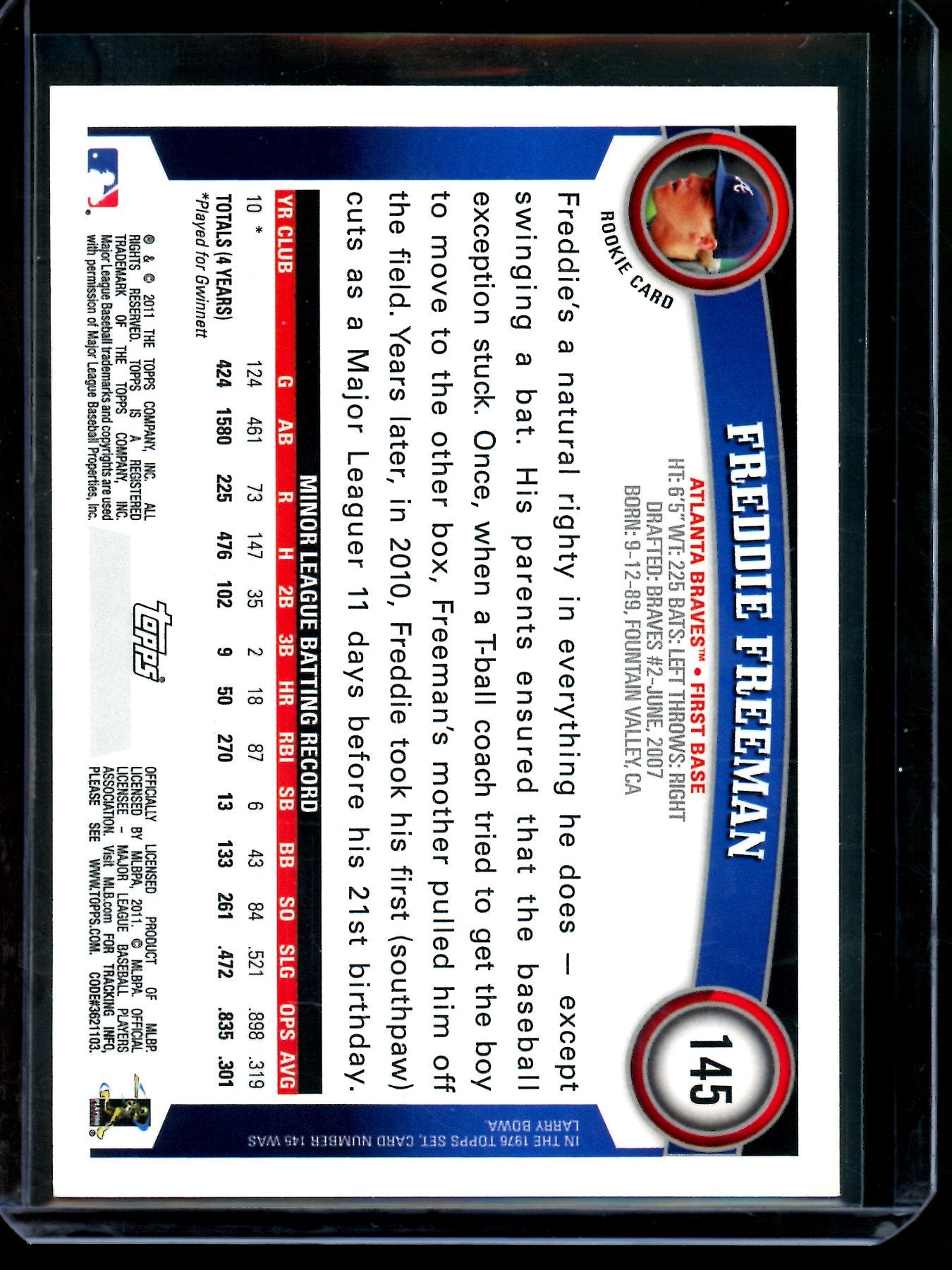 2011 Topps Series One Freddie Freeman Rookie Braves
