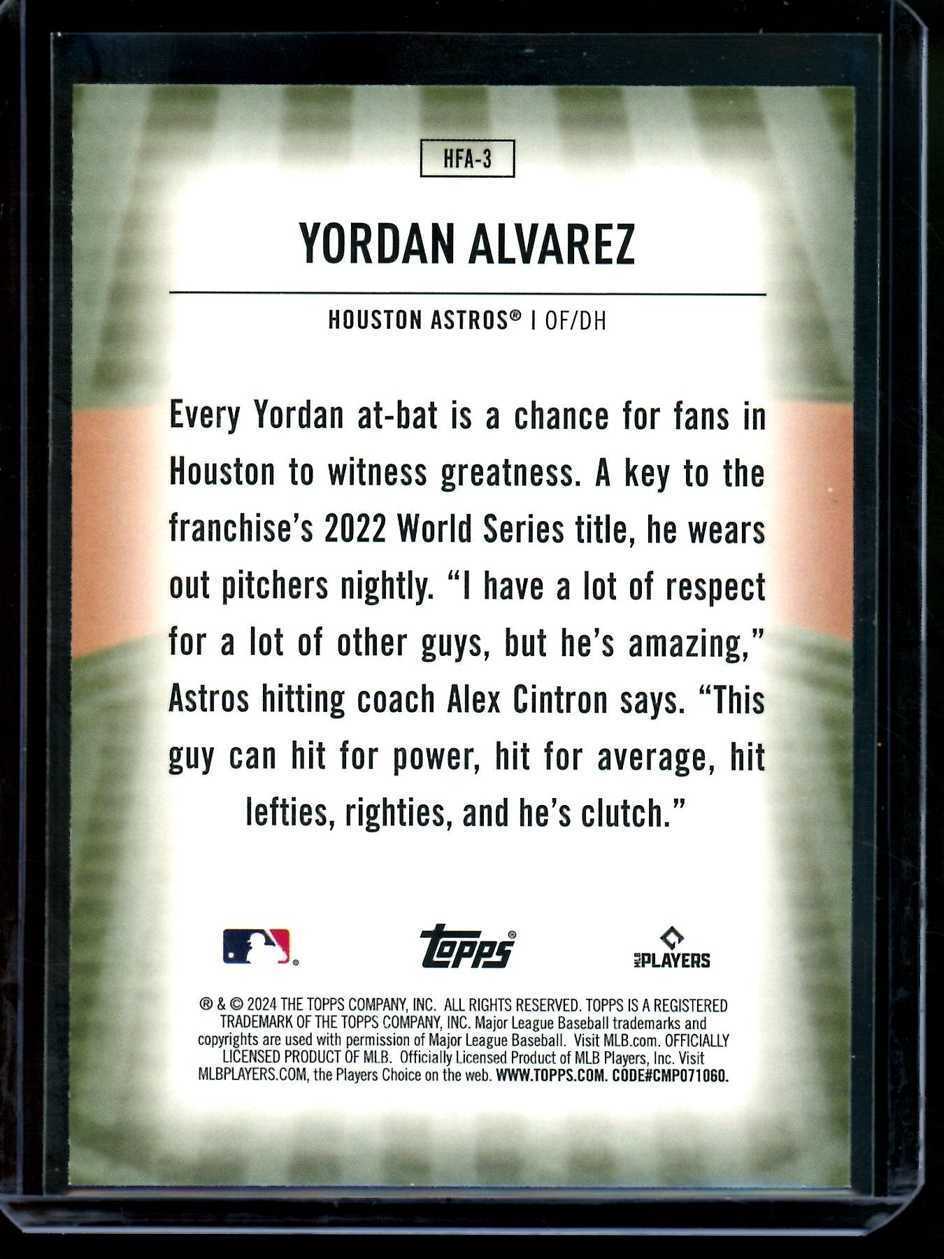 2024 Topps Series One Yordan Alvarez Home Field Advantage Astros