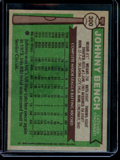 1976 Topps Johnny Bench #300 Reds (A)