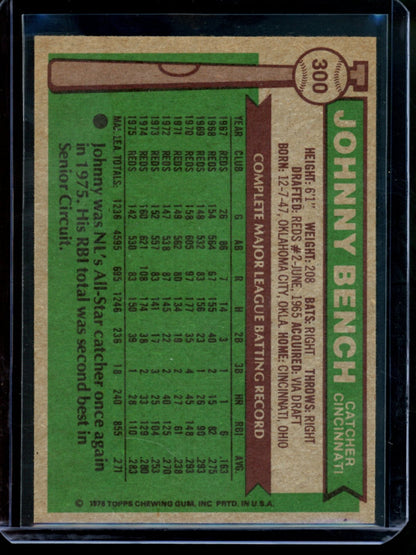 1976 Topps Johnny Bench #300 Reds (B)