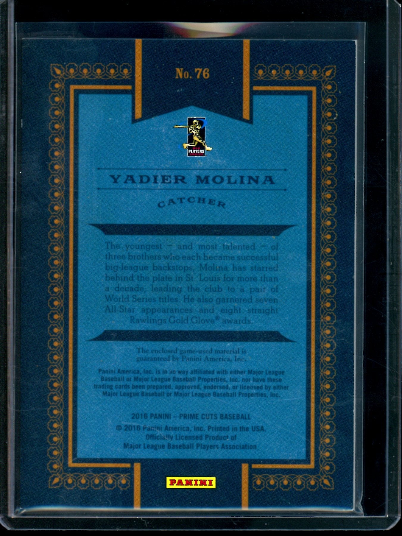 2016 Panini Prime Cuts Yadier Molina Bat Relic /49 Cardinals