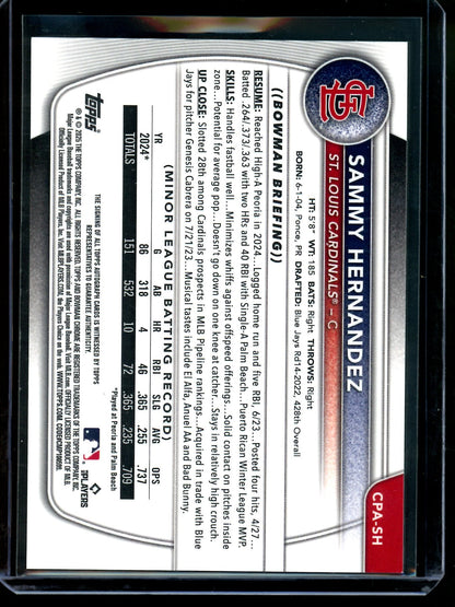 2025 Bowman Chrome Sammy Hernandez 1st Autograph Mini Diamond /100 Cardinals