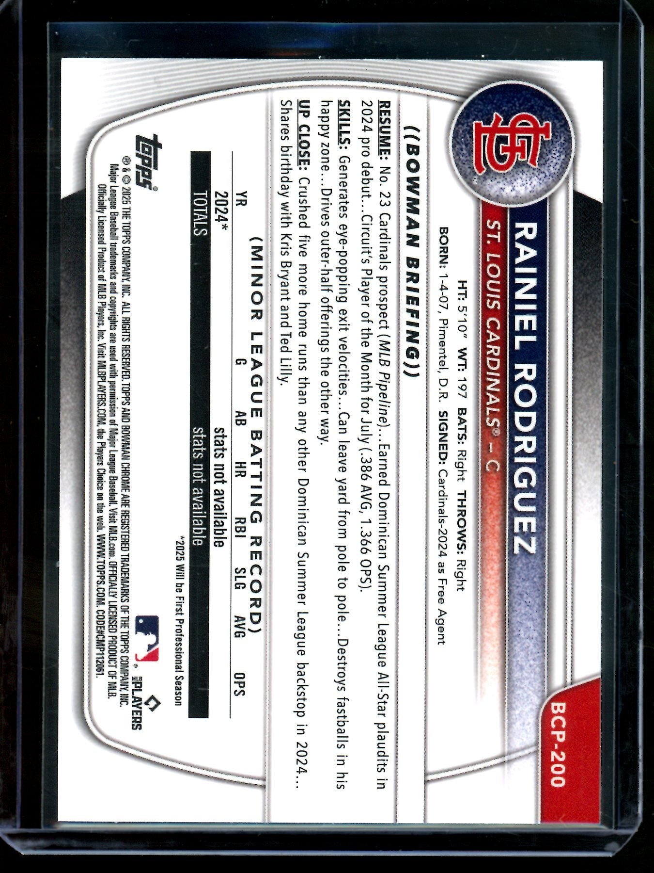 2025 Bowman Chrome Rainiel Rodriguez 1st Purple Shimmer Refractor /250 Cardinals