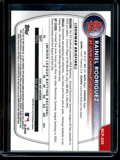 2025 Bowman Chrome Rainiel Rodriguez 1st Purple Shimmer Refractor /250 Cardinals