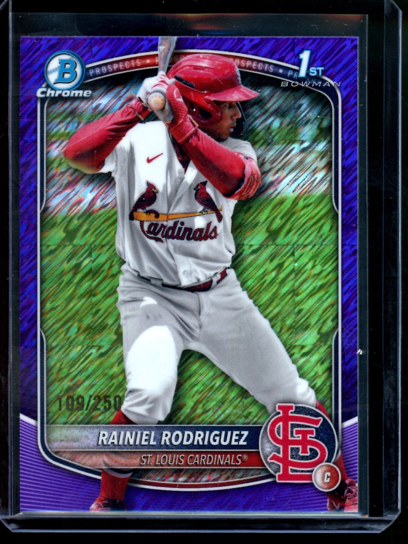 2025 Bowman Chrome Rainiel Rodriguez 1st Purple Shimmer Refractor /250 Cardinals