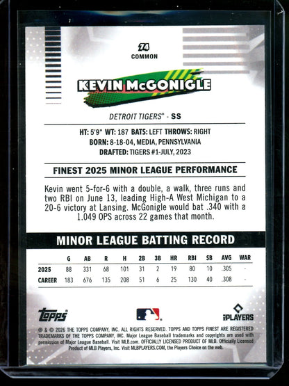 2026 Topps Finest Kevin McGonigle Purple Geometric Rookie /75 Tigers