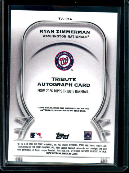2026 Topps Tribute Ryan Zimmerman Green Autograph /99 Nationals