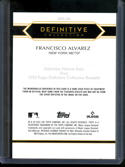 2025 Topps Definitive Fransisco Alvarez Game-Used Helmet Relic /25 Mets