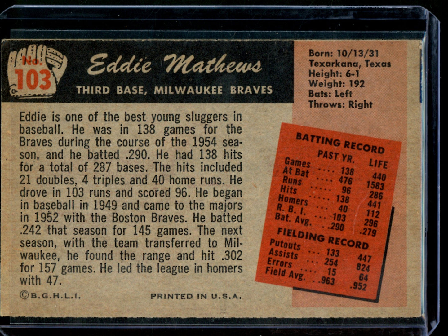 1955 Topps Eddie Mathews #103 Braves