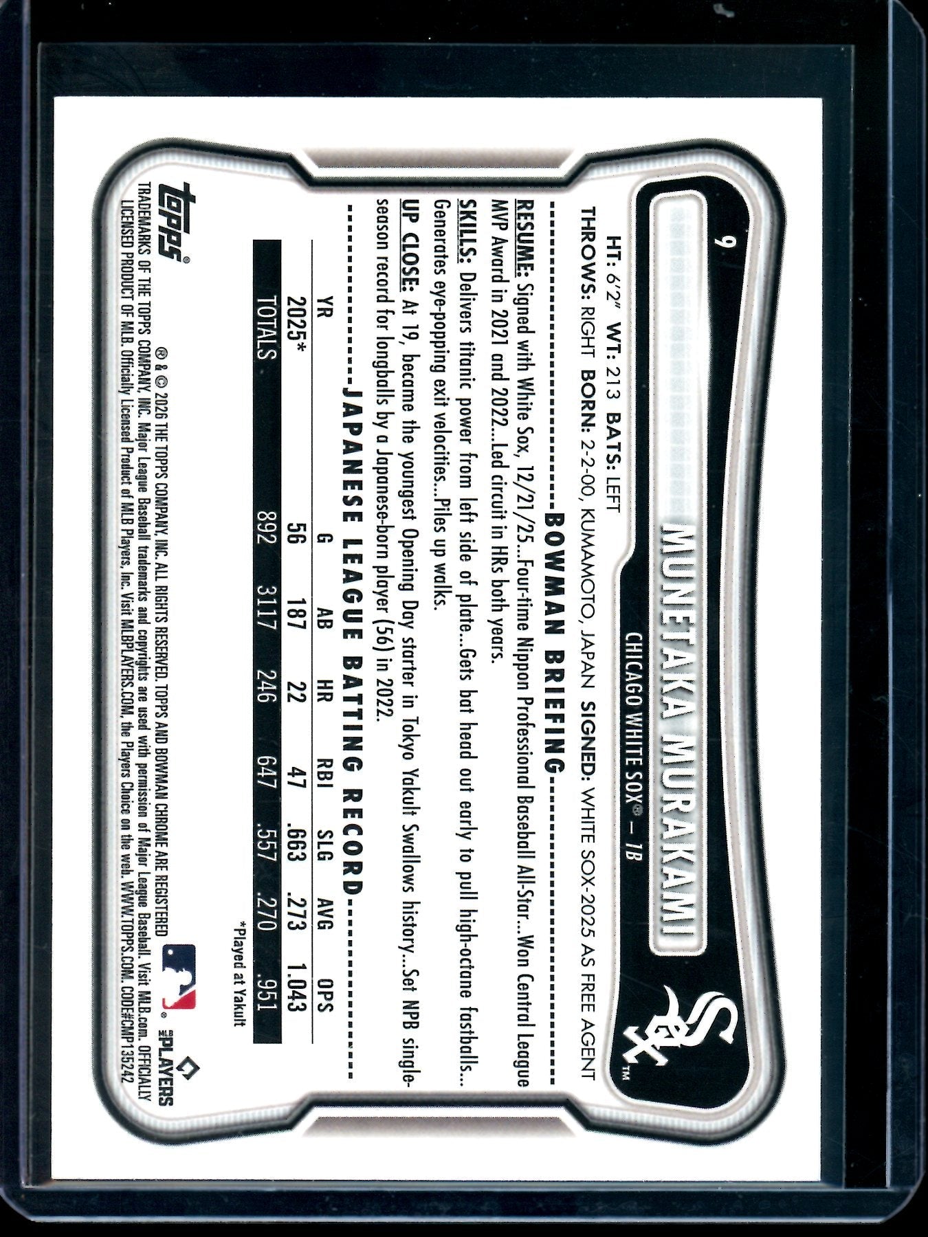 2026 Bowman Munetaka Murakami Pink Rookie /175 White Sox