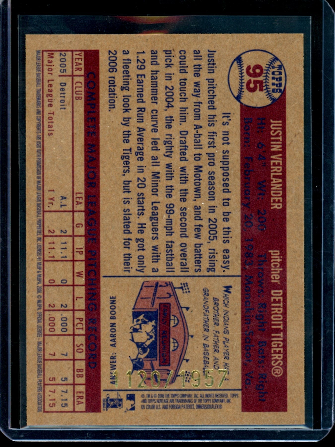 2006 Topps Heritage Justin Verlander /1957 Tigers