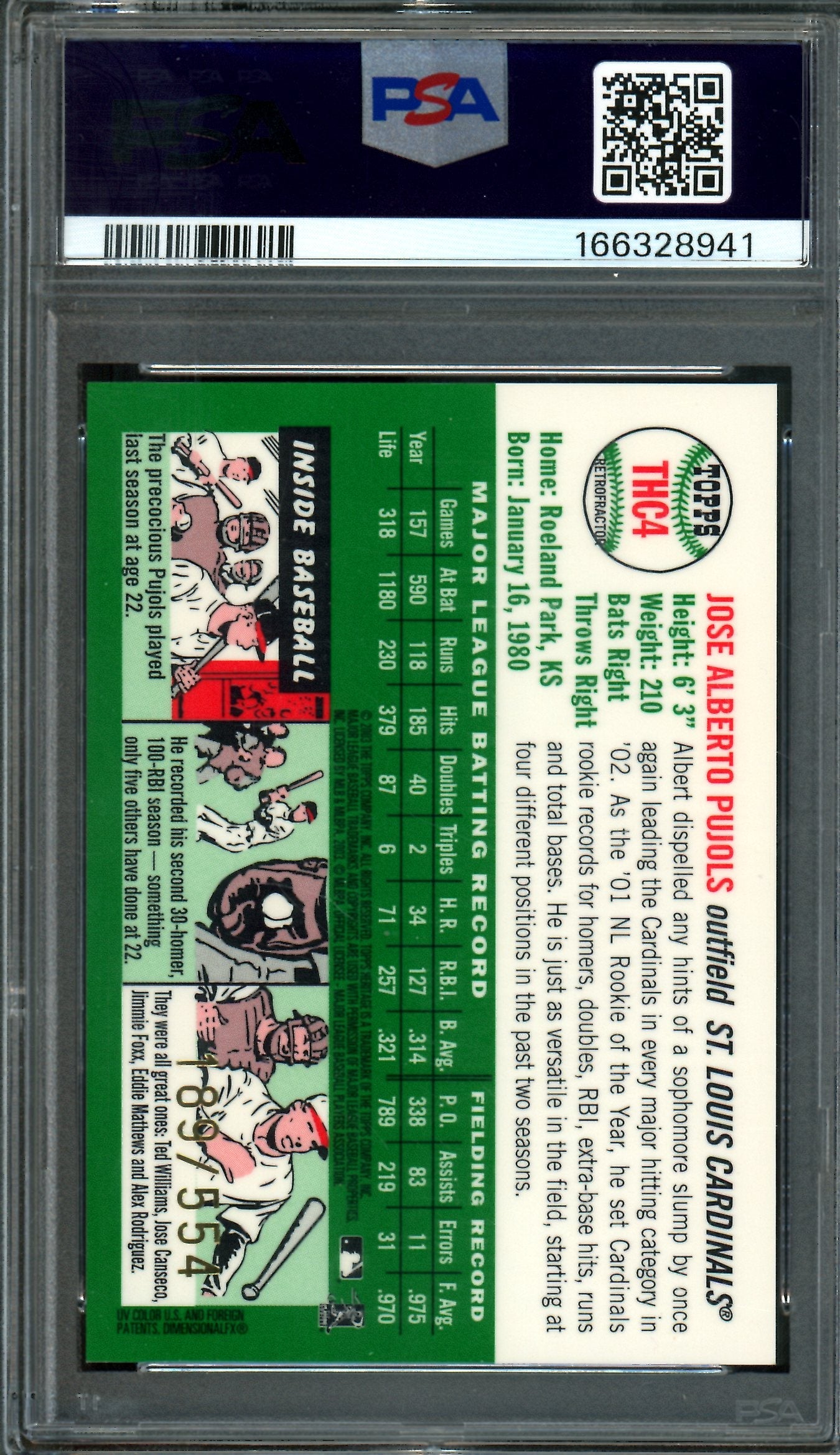 2003 Topps Heritage Albert Pujols Retrofractor /554 PSA 9 Cardinals