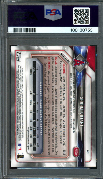 2018 Bowman Shohei Ohtani Rookie #49 PSA 8 Angels