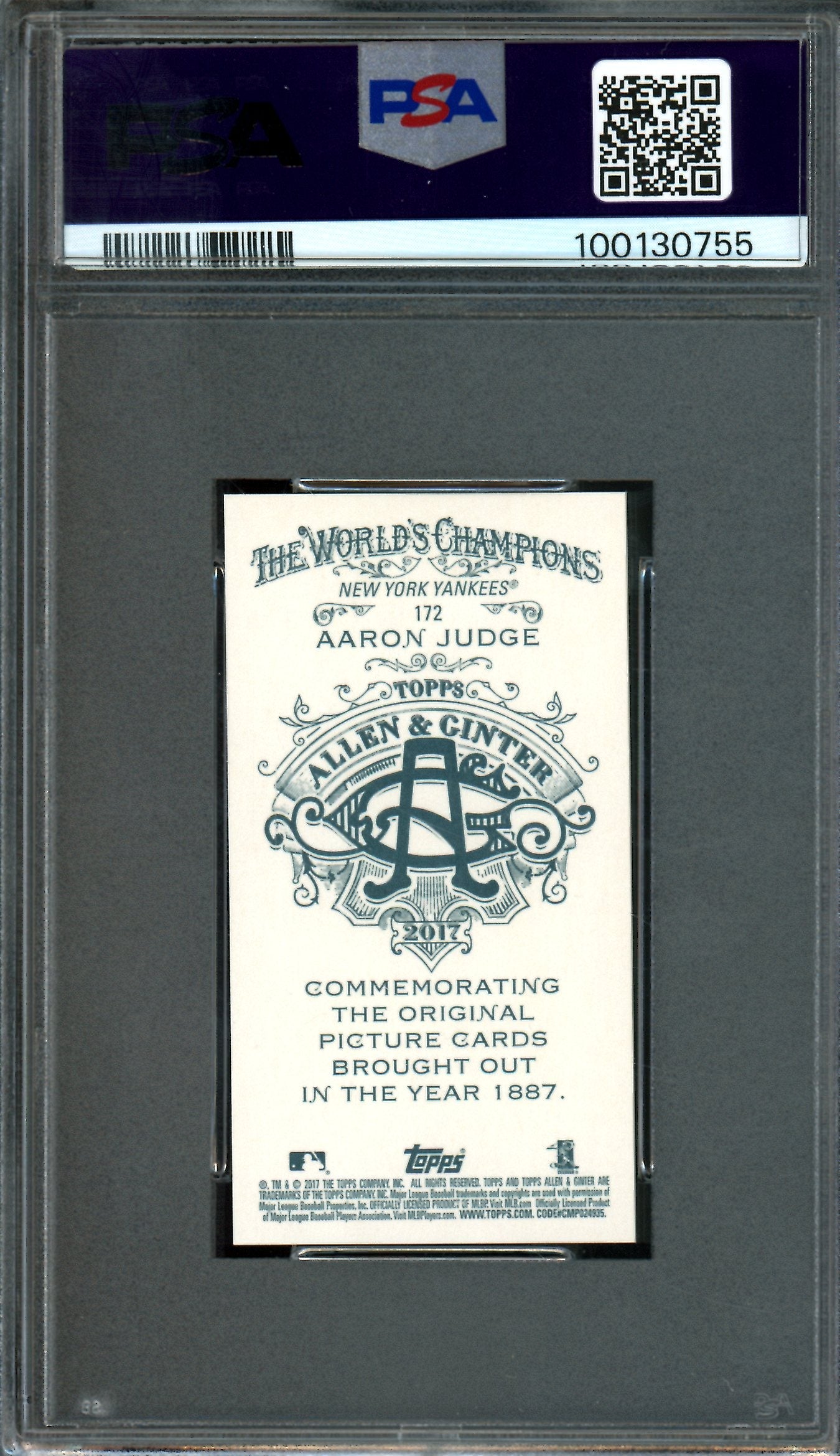 2017 Topps Allen and Ginter Aaron Judge Mini Rookie #172 PSA 10 Yankees