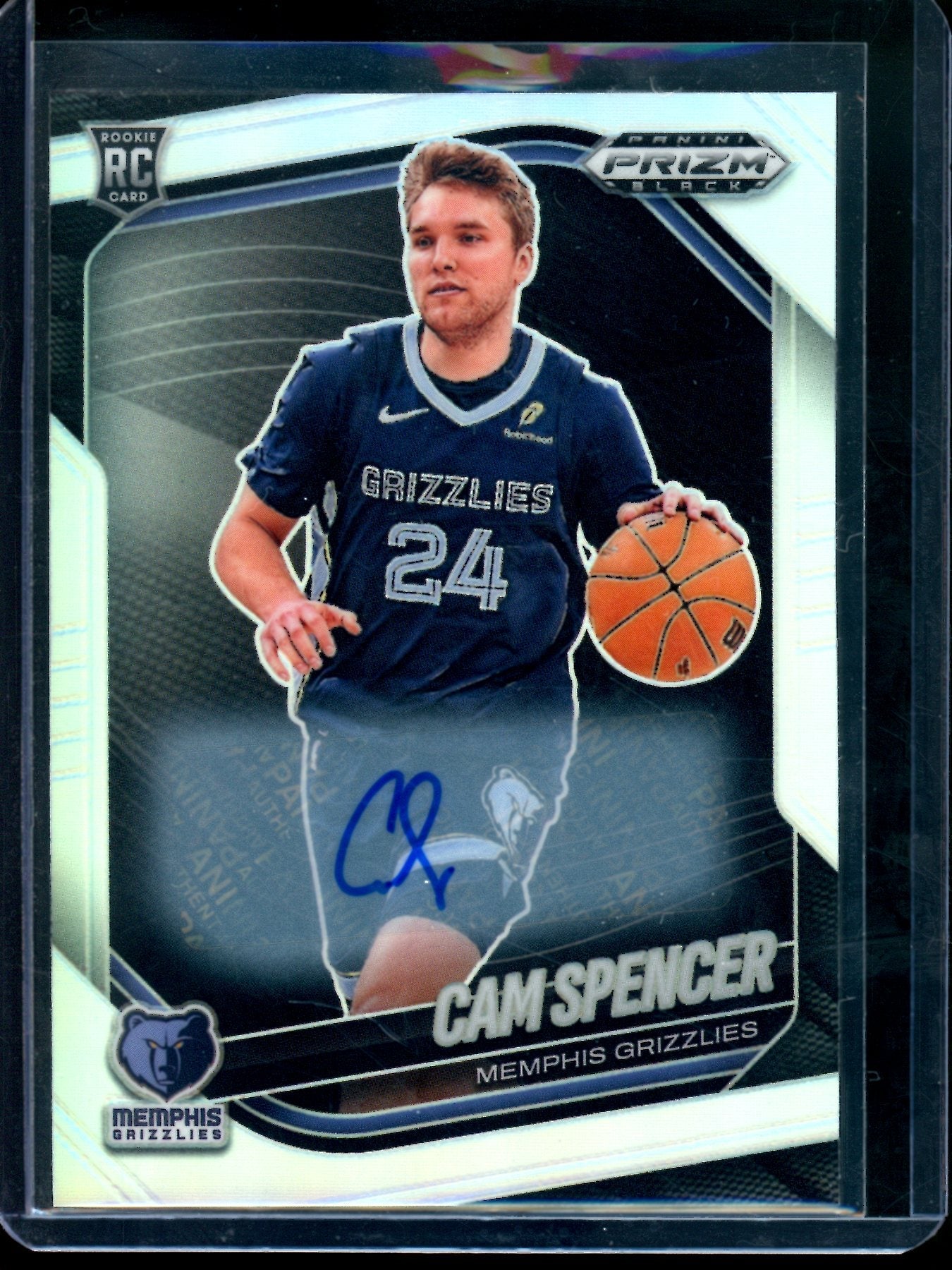 2025 Panini Prizm Black Cam Spencer Silver Rookie Autograph Grizzlies