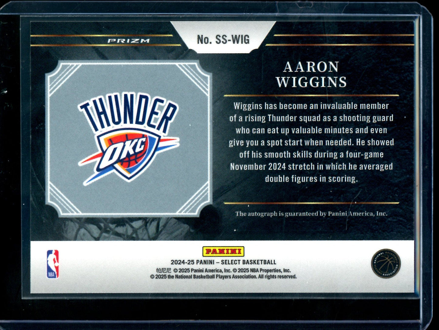 2025 Panini Select Aaron Wiggins Signature Selections Thunder