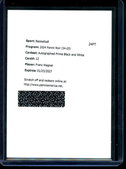 2024 Panini Noir Franz Wagner Autograph Prime Black and White #12 Redemption Magic