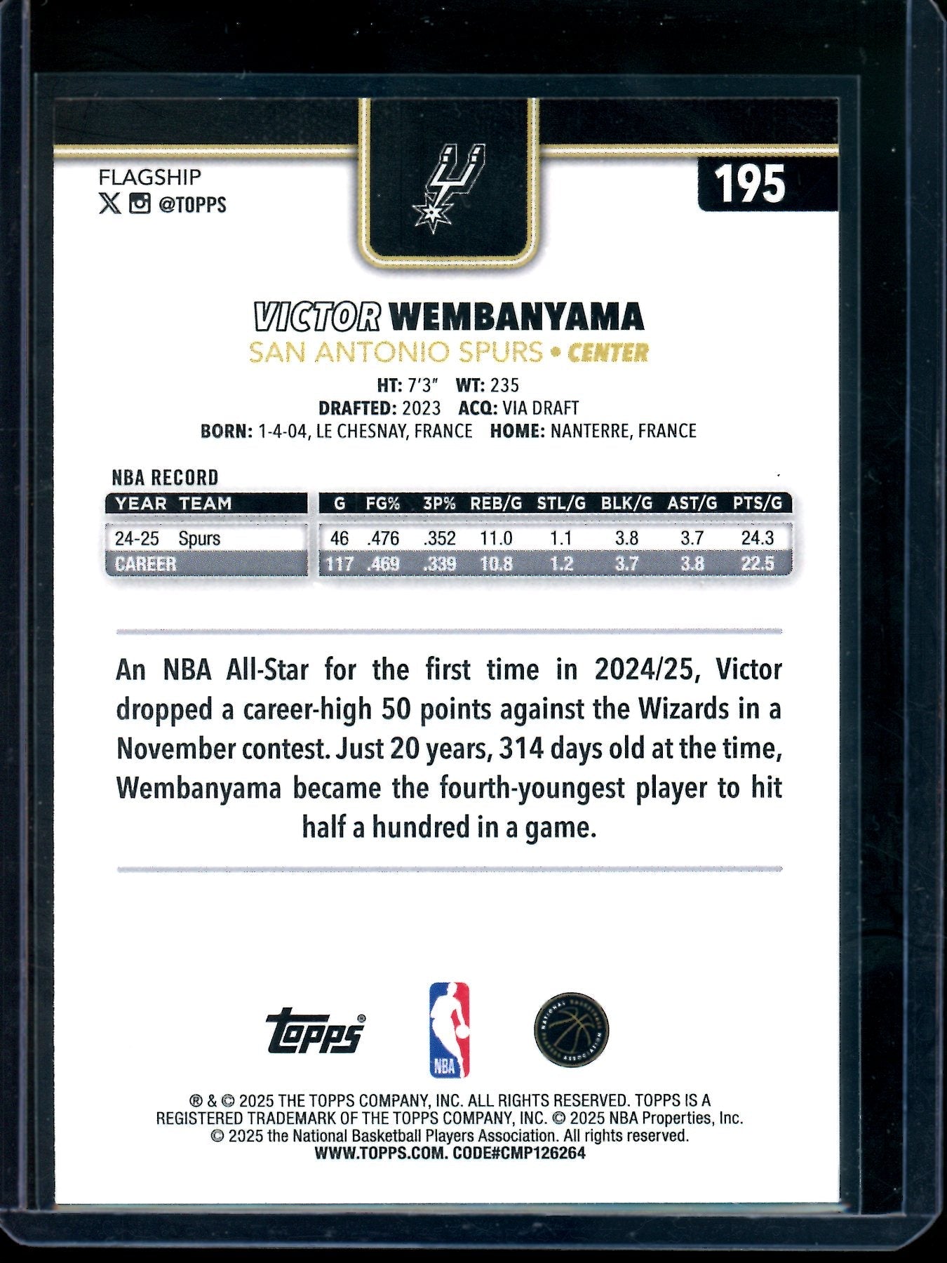 2025 Topps Black Friday Victor Wembanyama Foil Spurs