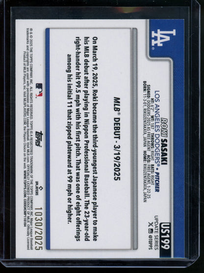 2025 Topps Flagship Roki Sasaki Rookie Debut Gold /2025 Dodgers