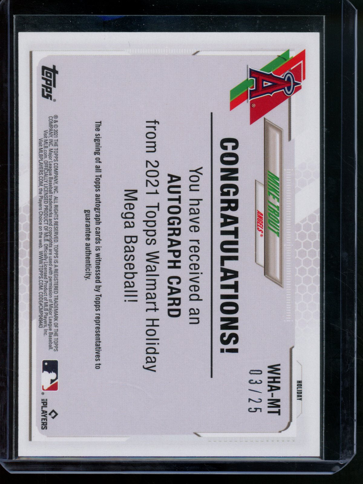 2021 Topps Holiday Mike Trout  Autograph /25 Angels