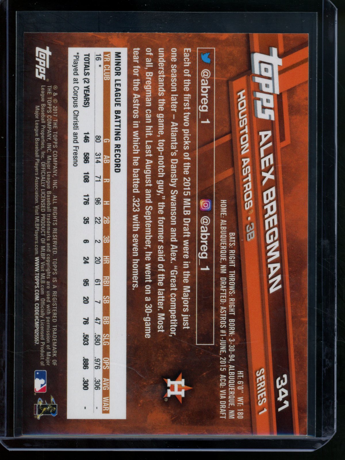 2017 Topps Flagship Alex Bregman Image Variation Rookie Astros