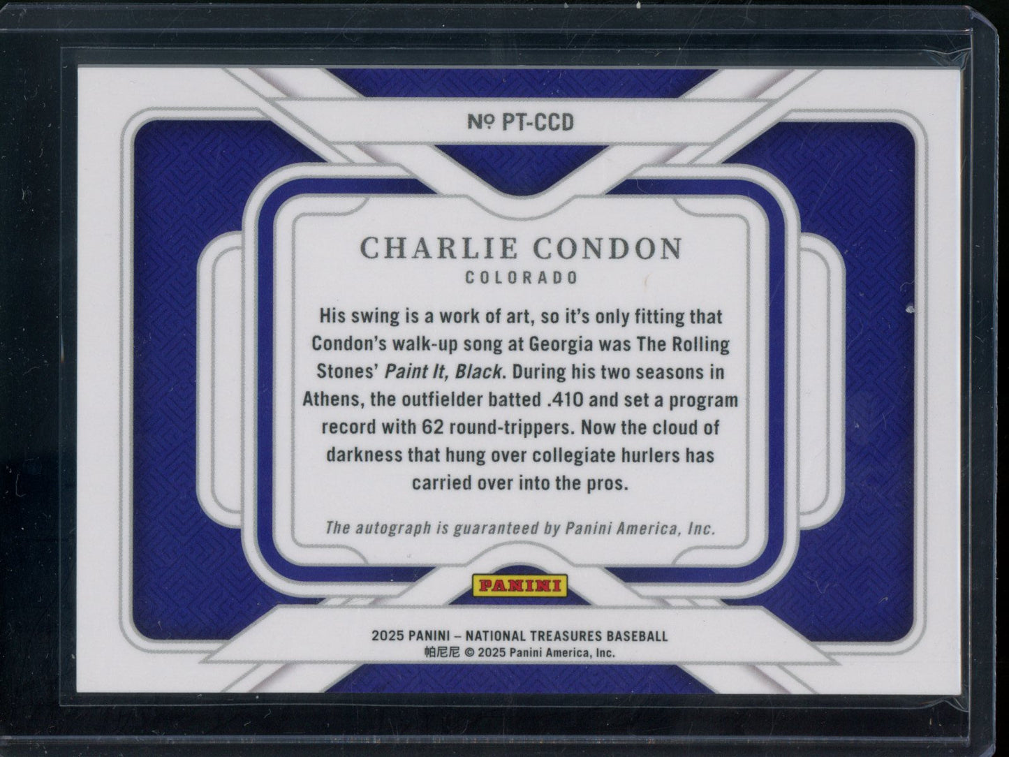 2025 Panini National Treasures Charlie Condon Personalized Treasures /75 Rockies