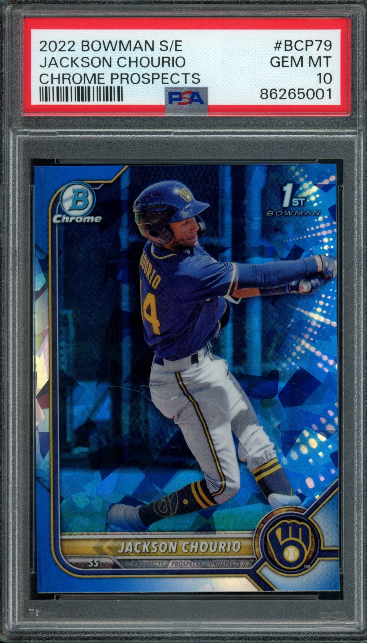 2022 Bowman Chrome Jackson Chourio 1st Sapphire PSA 10 Brewers