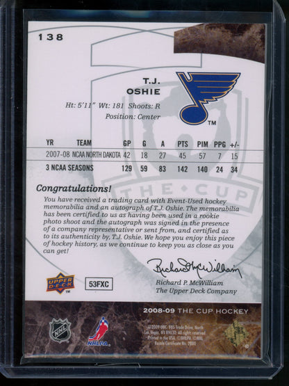 2009 Upper Deck The Cup T.J. Oshie Rookie Patch Autograph /249 Blues