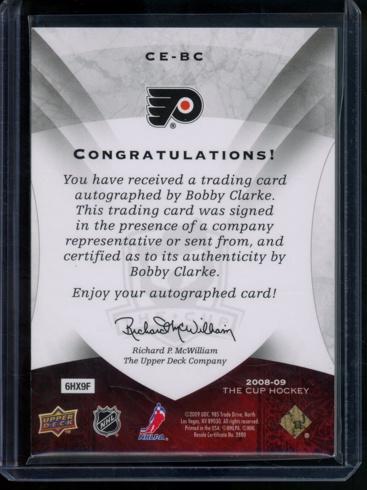 2009 Upper Deck The Cup Bobby Clarke Enshrinements Autograph /50 Flyers
