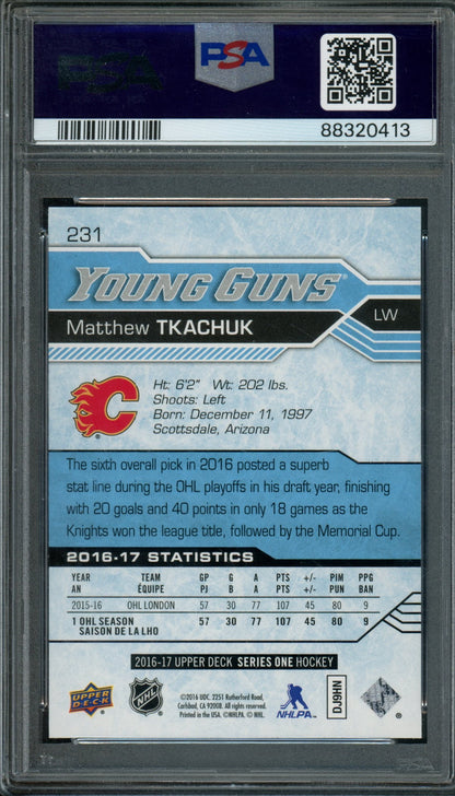 2016 Upper Deck Series One Matthew Tkachuk Young Guns PSA 10 Flames