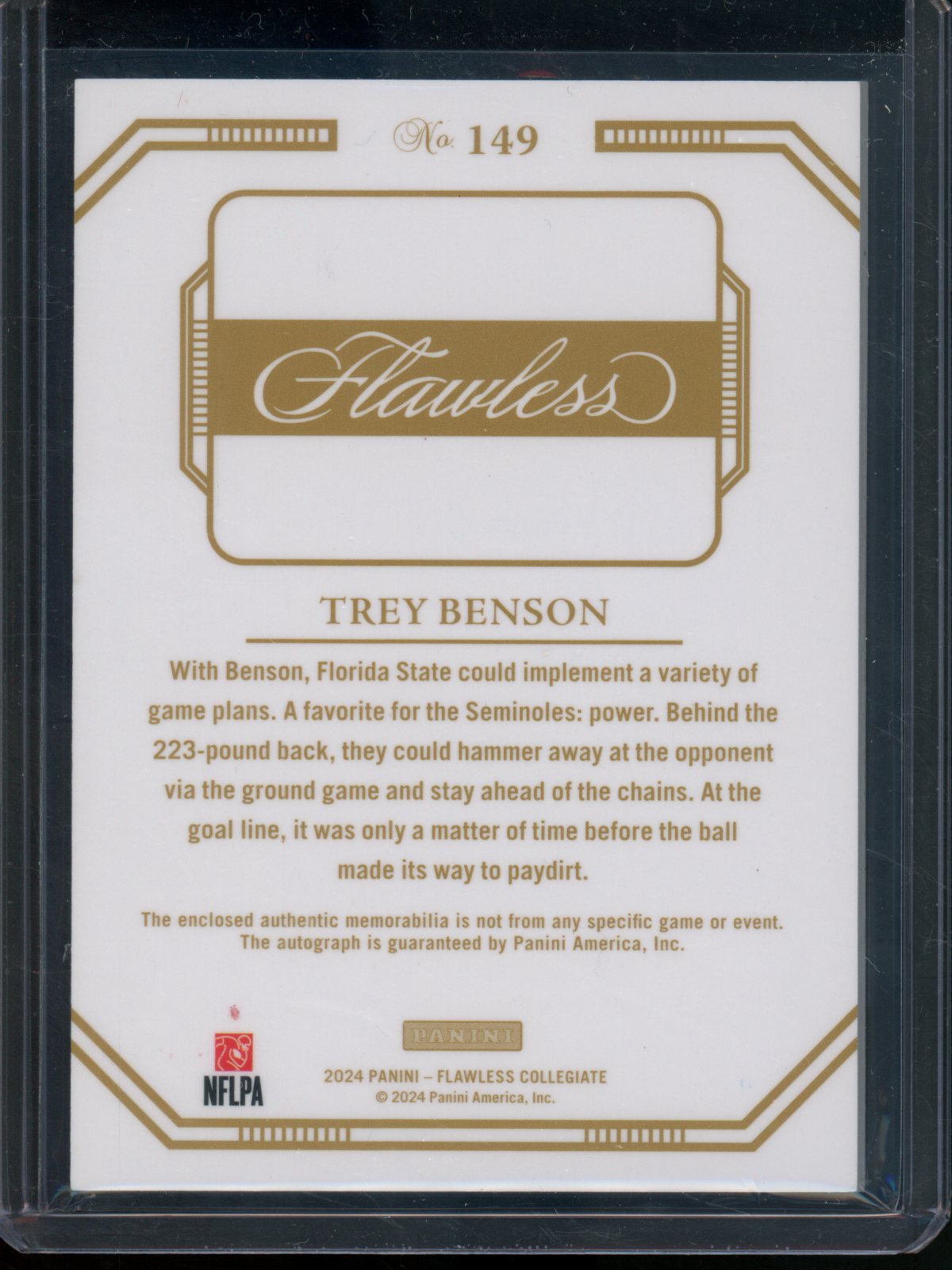 2024 Panini Flawless Trey Benson Rookie Patch Autograph /20 Cardinals