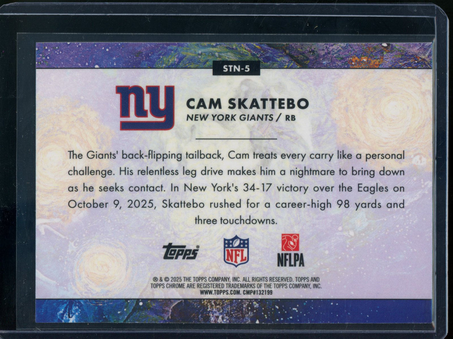 2025 Topps Chrome Cosmic Cam Skattebo Stars in the Night Rookie Giants