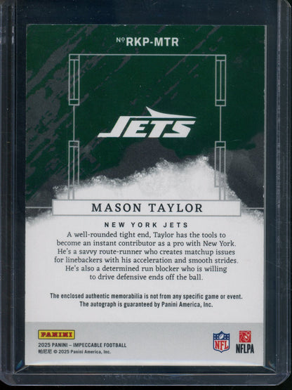 2025 Panini Impeccable Mason Taylor Rookie Patch Autograph /49 Jets