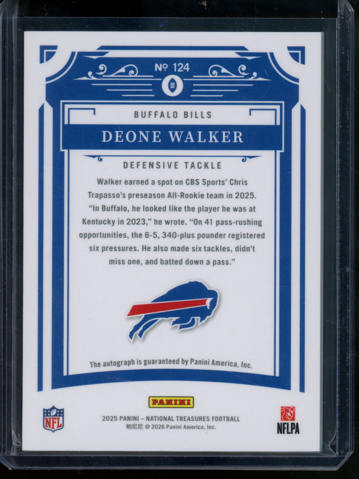 2025 Panini National Treasures Deone Walker Rookie Autograph /96 Bills