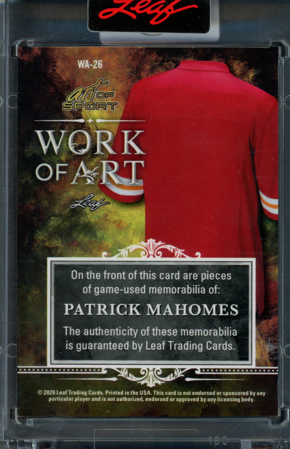 2026 Leaf Art of Sport Patrick Mahomes II Work of Art triple Relic /5 Chiefs