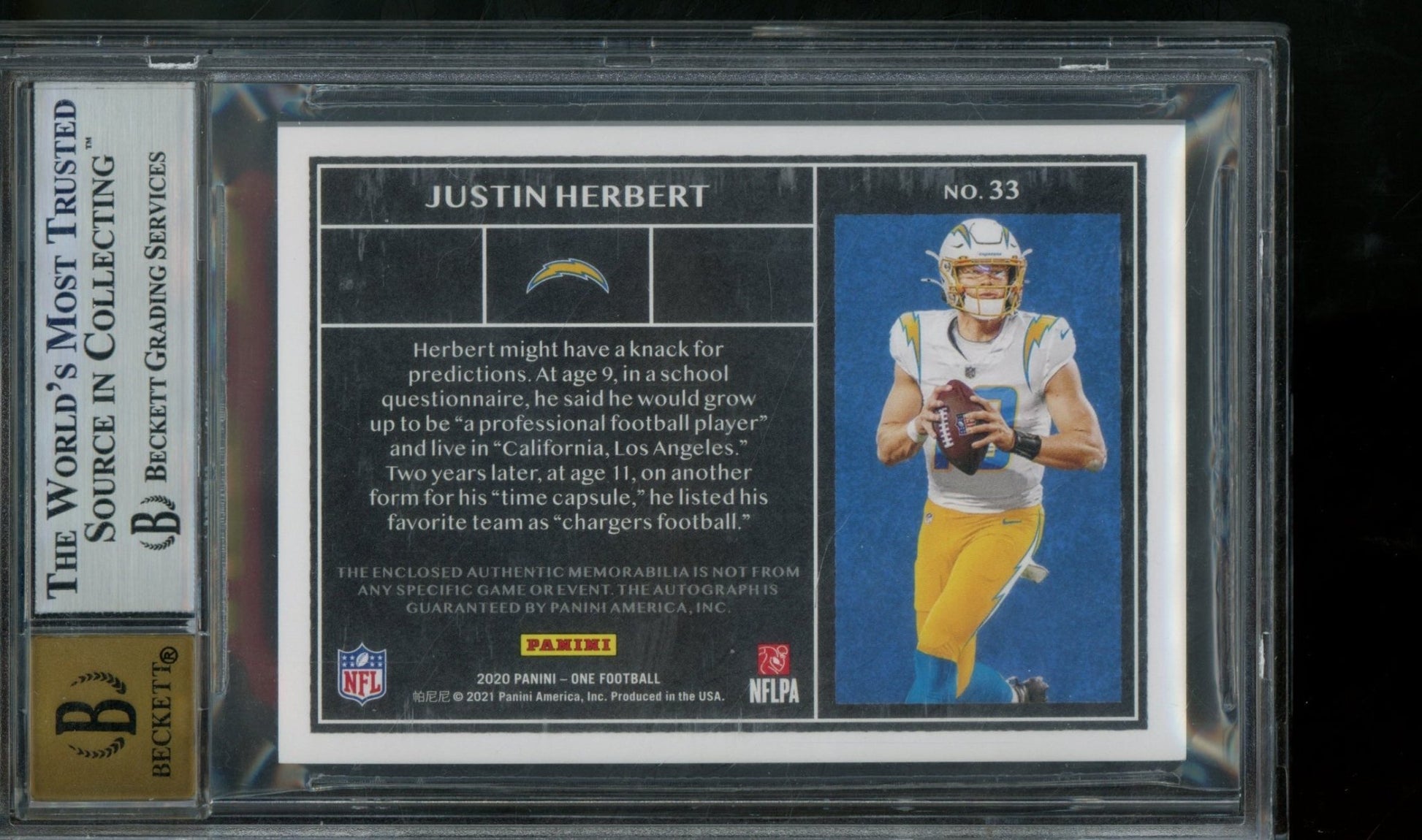 2020 Panini One Justin Herbert Dual Rookie Patch Autograph /99 BGS 9/10 Chargers - Trading Card Market