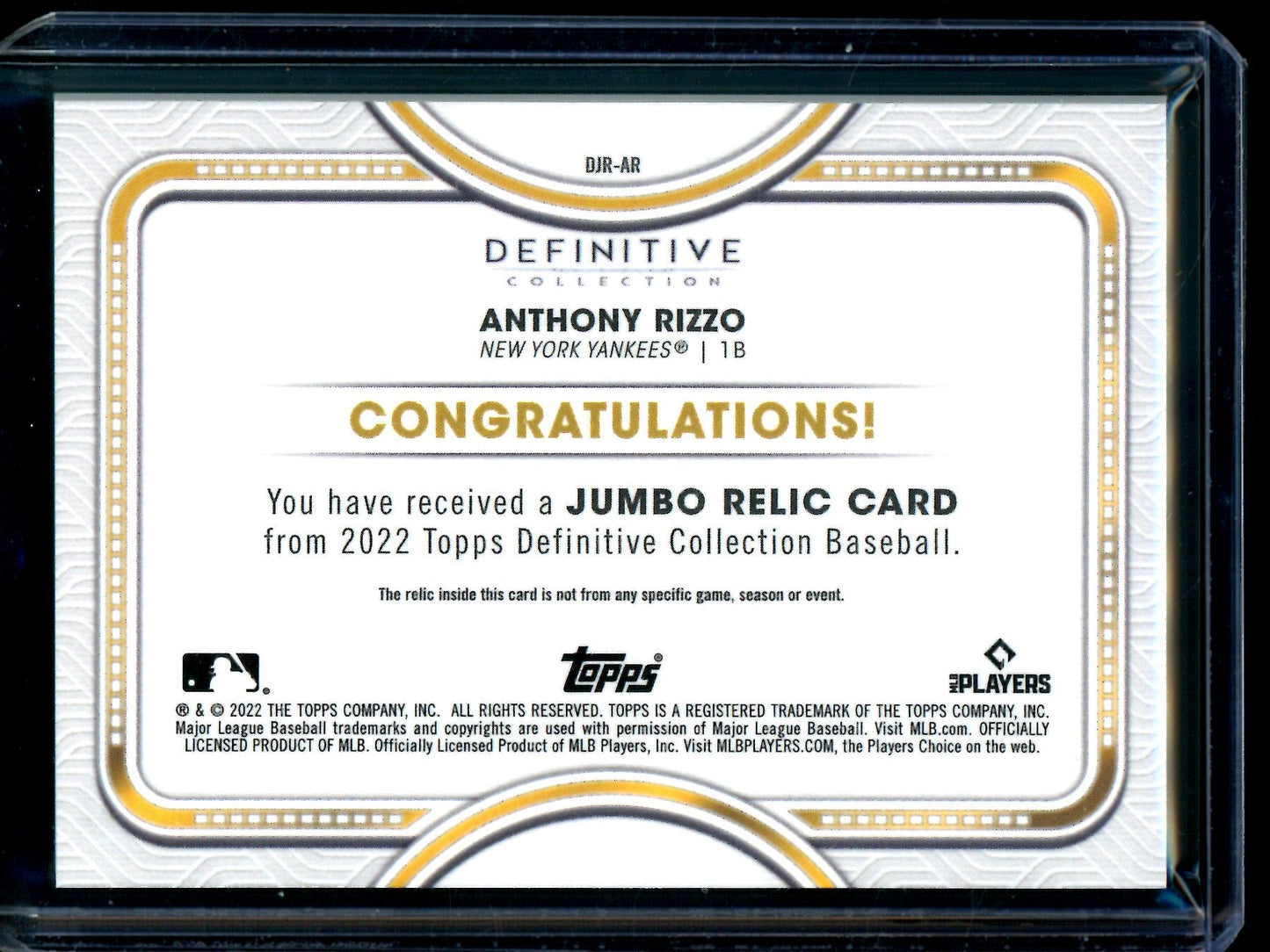 2004 Topps Definitive Anthony Rizzo Jersey Relic Green /15 Yankees