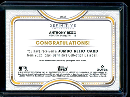 2004 Topps Definitive Anthony Rizzo Jersey Relic Green /15 Yankees