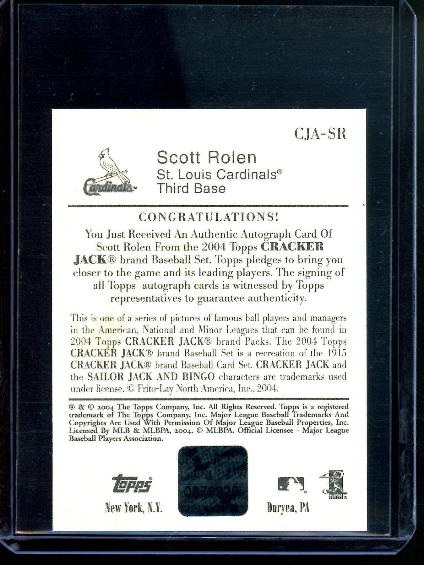 2020 Topps Cracker Jack Scott Rolen Certified Autograph Secret Surprise Signatures Cardinals