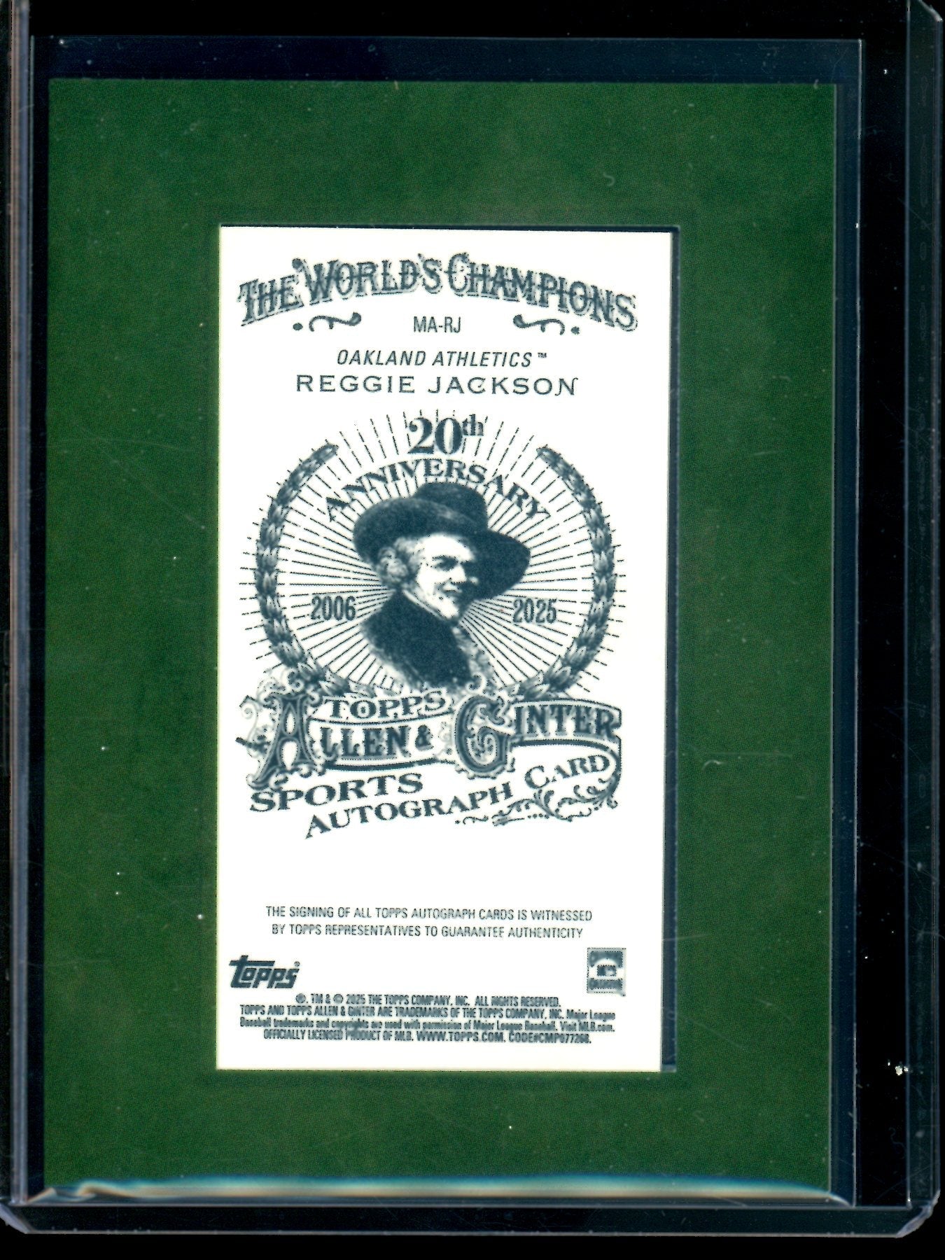 1997 Topps Allen and Ginter Reggie Jackson Green Border Autograph /50 Athletics