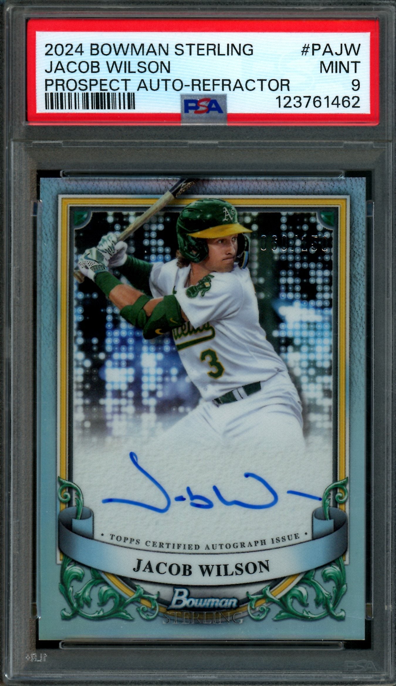 2024 Bowman Sterling Jacob Wilson Autograph Refractor /150 PSA 9 Athletics