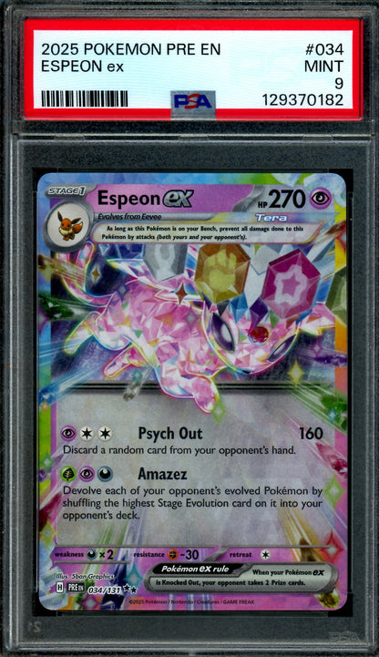 2025 Pokemon Prismatic Evolutions Espeon EX 034/131 PSA 9
