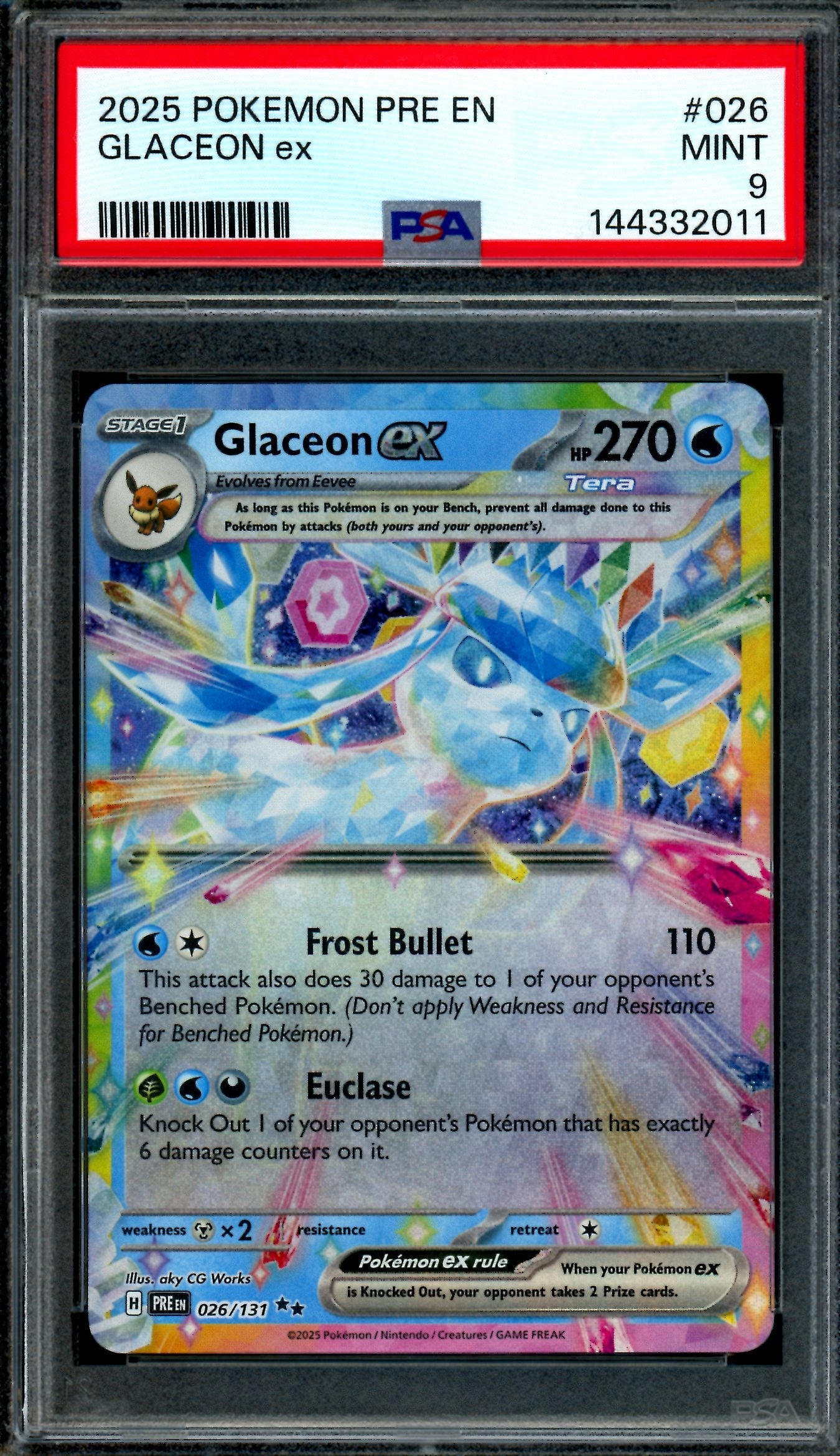 2025 Pokemon Prismatic Evolutions Glaceon EX 026/131 PSA 9